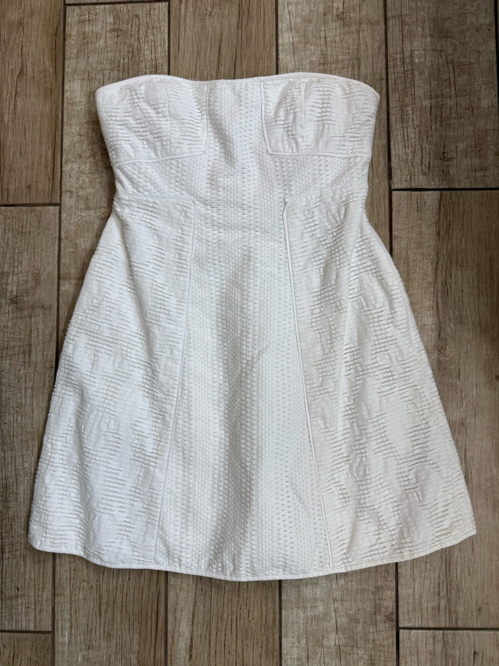 Tibi White Strapless Textured A-Line Dress